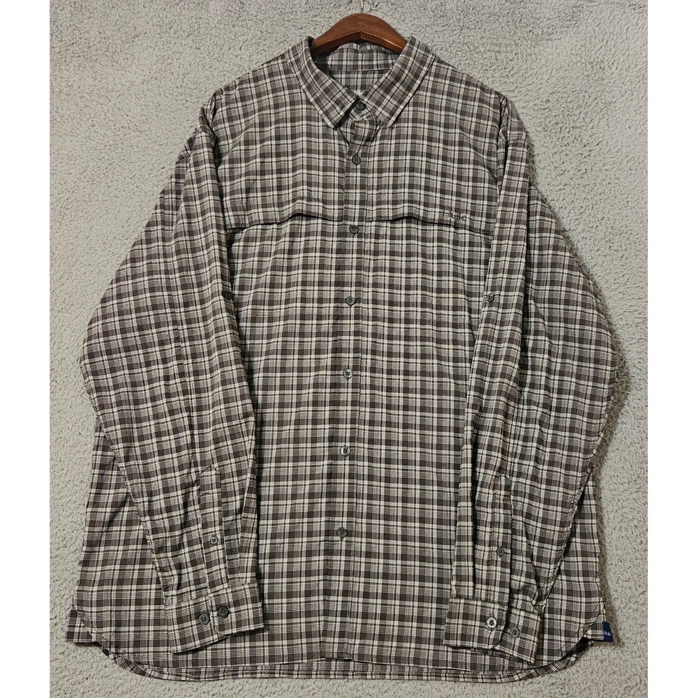 Huk Mens Iron Brown Lightweight Vented Performance LS Fishing Shirt Size XL